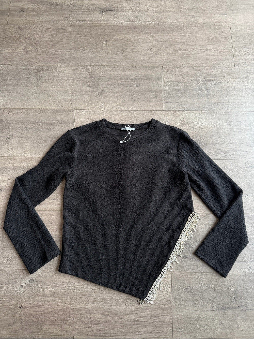 Zara black asymmetrical sweater w/ Rhinestone fringe - size medium